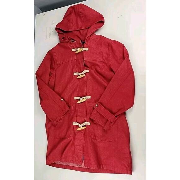 Denim & Co. Chore Coat Womens Large Red Cotton Flannel Lined Barn Jacket Toggles - Picture 4 of 8